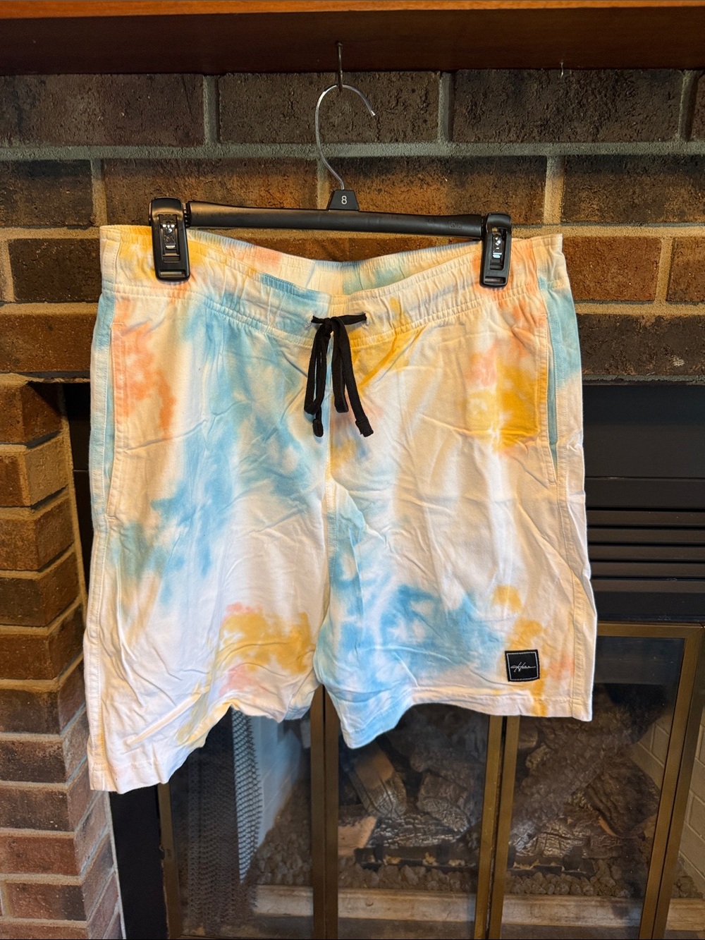 Hollister White Tie-Dye Sleep Shorts with Blue & Yellow Accents